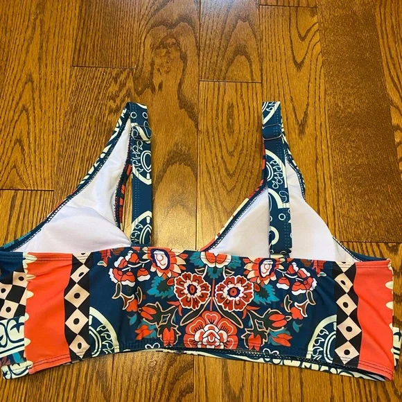Bikini 2pc Lined Criss Cross top Floral adjustable bottoms Swimsuit NEW Size XL - Picture 7 of 12